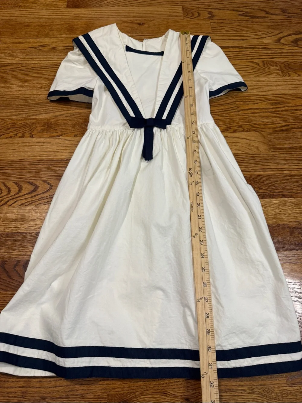 David Charles London Girls Sailor Dress Ivory Cream Navy Striped Nautical Sz 10